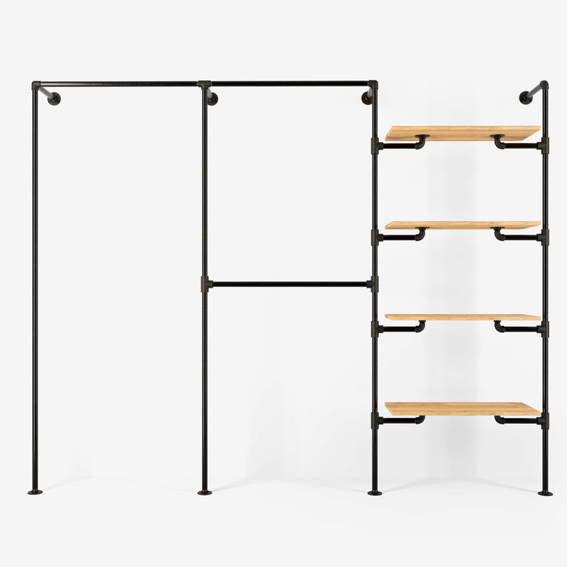 Het walk -in 3 rij garderobe -systeem - (1 rails / 2 rails / 4 planken)