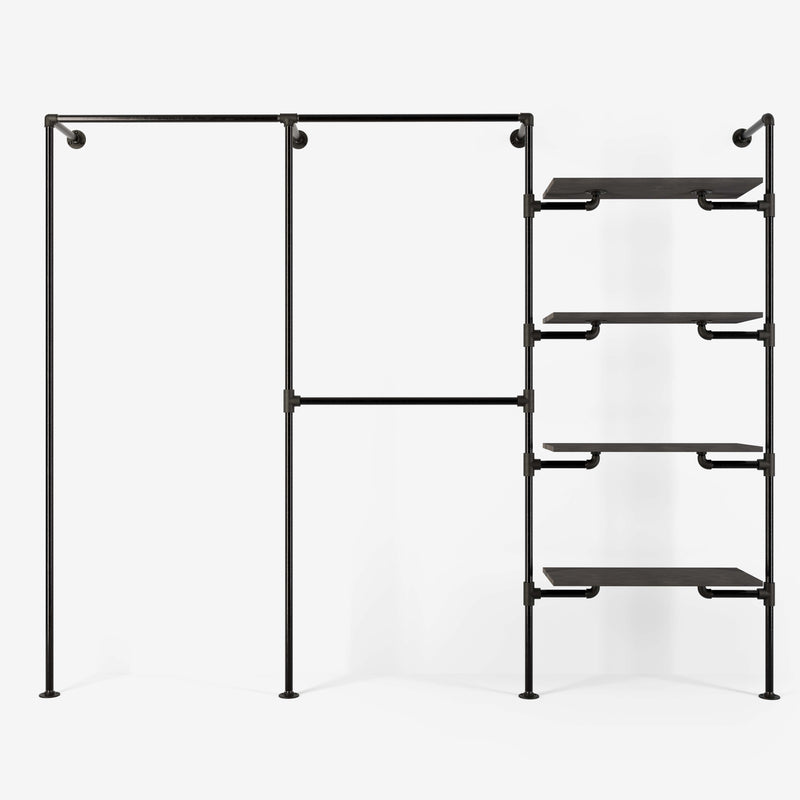 Het walk -in 3 rij garderobe -systeem - (1 rails / 2 rails / 4 planken)