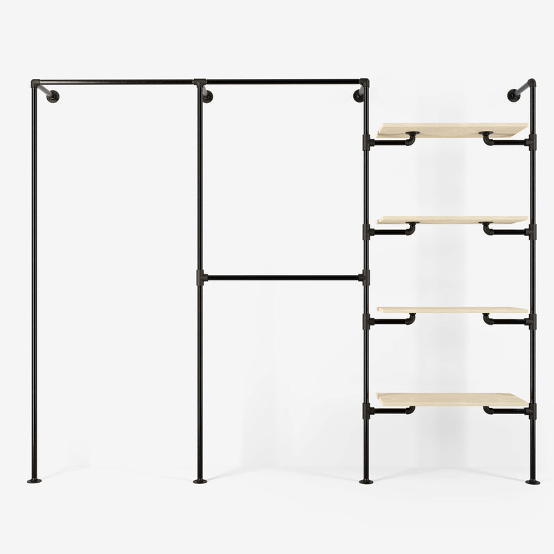 Het walk -in 3 rij garderobe -systeem - (1 rails / 2 rails / 4 planken)