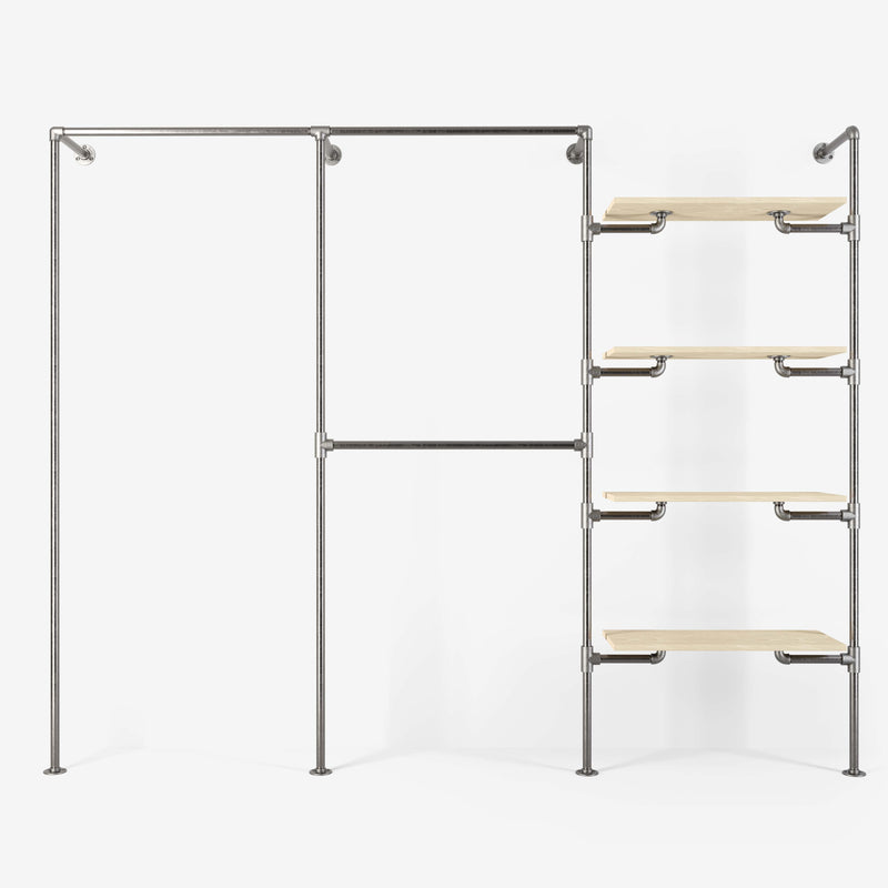 Het walk -in 3 rij garderobe -systeem - (1 rails / 2 rails / 4 planken)