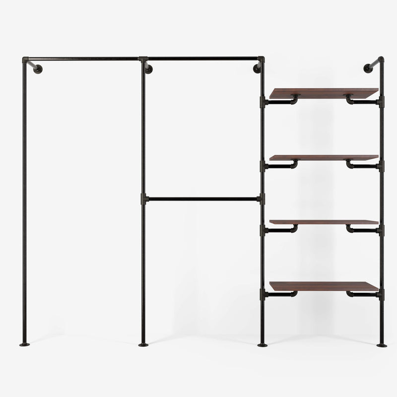 Het walk -in 3 rij garderobe -systeem - (1 rails / 2 rails / 4 planken)