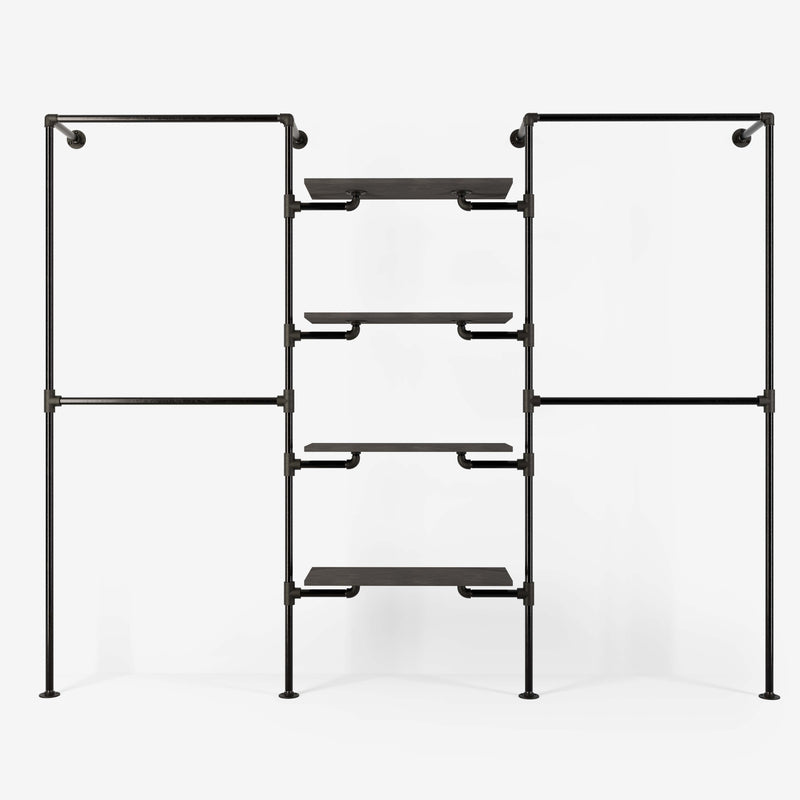 Het walk -in 3 rij garderobe -systeem - (2 rails / 4 planken / 2 rails)