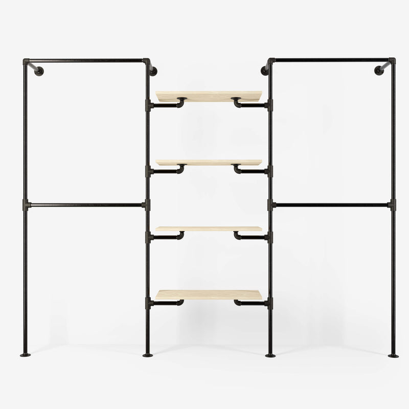 Het walk -in 3 rij garderobe -systeem - (2 rails / 4 planken / 2 rails)