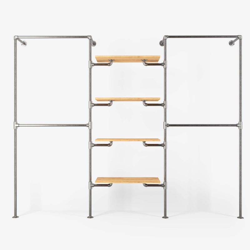 Het walk -in 3 rij garderobe -systeem - (2 rails / 4 planken / 2 rails)