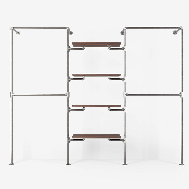 Het walk -in 3 rij garderobe -systeem - (2 rails / 4 planken / 2 rails)