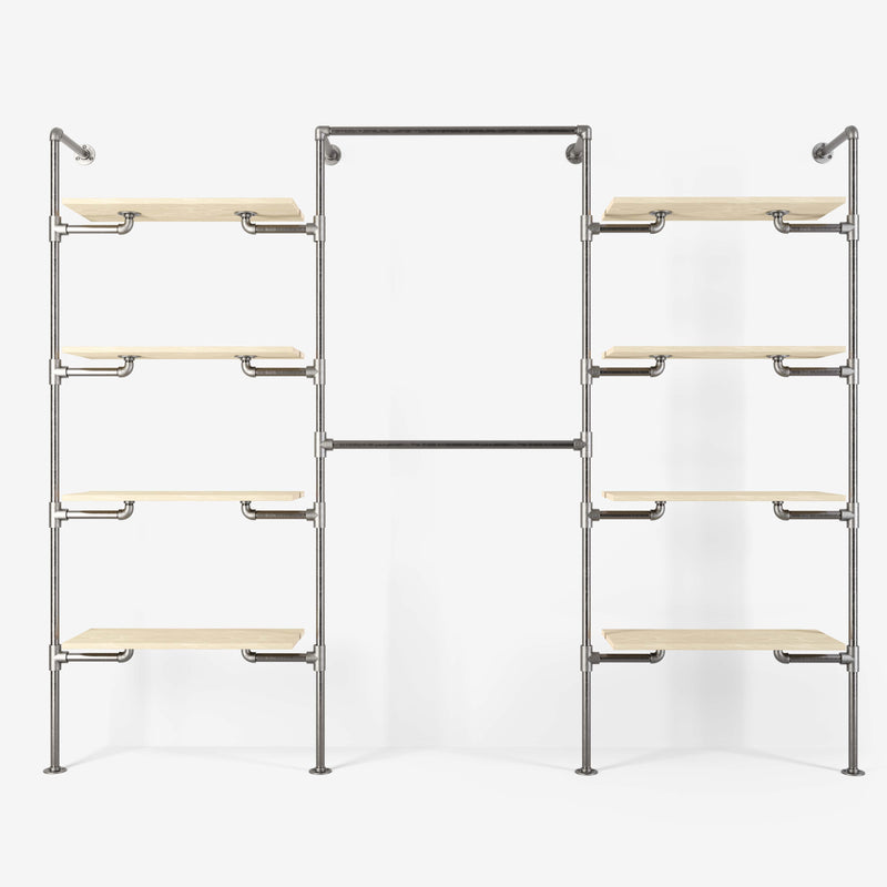 Het walk -in 3 rij garderobe -systeem - (4 planken / 2 rails / 4 planken)