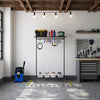 movable clothes rack on wheels to store tools in the garage made from strong iron pipes